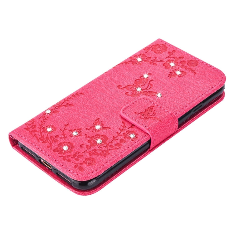 For iPhone 8 Plus & 7 Plus   Diamante Butteryfly Pressed Flowers Pattern Horizontal Flip Leather Case with Holder & Card Slots & Wallet & Lanyard