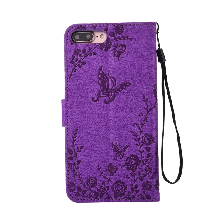For iPhone 8 Plus & 7 Plus   Diamante Butteryfly Pressed Flowers Pattern Horizontal Flip Leather Case with Holder & Card Slots & Wallet & Lanyard
