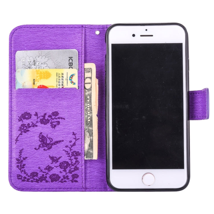 For iPhone 8 Plus & 7 Plus   Diamante Butteryfly Pressed Flowers Pattern Horizontal Flip Leather Case with Holder & Card Slots & Wallet & Lanyard