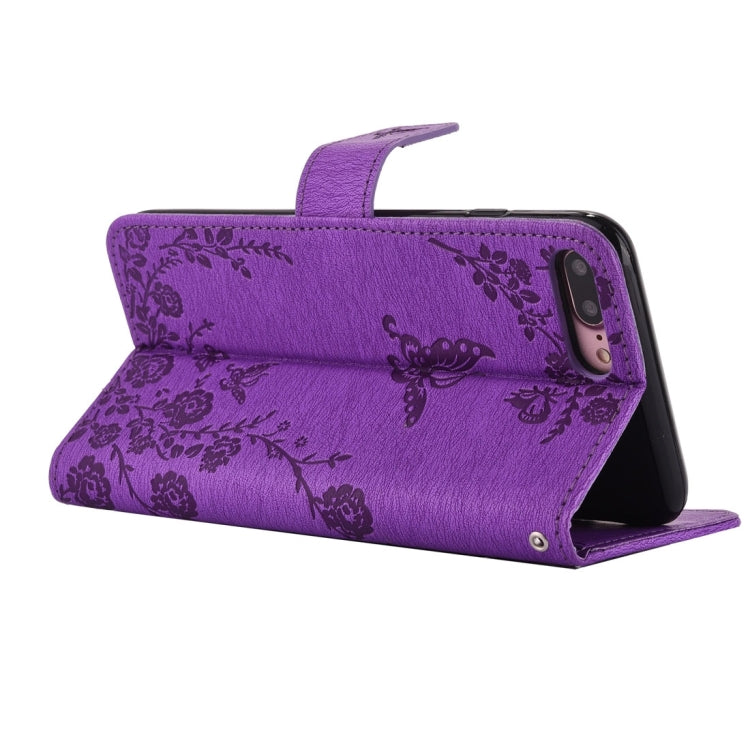 For iPhone 8 Plus & 7 Plus   Diamante Butteryfly Pressed Flowers Pattern Horizontal Flip Leather Case with Holder & Card Slots & Wallet & Lanyard