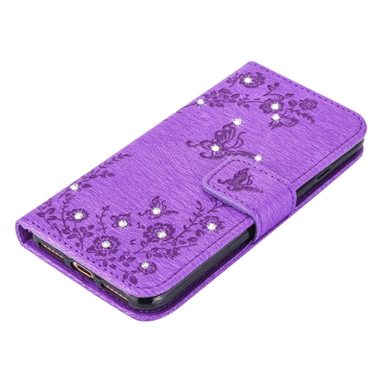 For iPhone 8 Plus & 7 Plus   Diamante Butteryfly Pressed Flowers Pattern Horizontal Flip Leather Case with Holder & Card Slots & Wallet & Lanyard