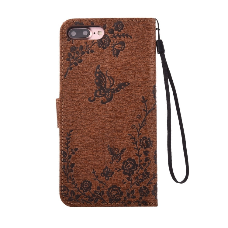 For iPhone 8 Plus & 7 Plus   Diamante Butteryfly Pressed Flowers Pattern Horizontal Flip Leather Case with Holder & Card Slots & Wallet & Lanyard
