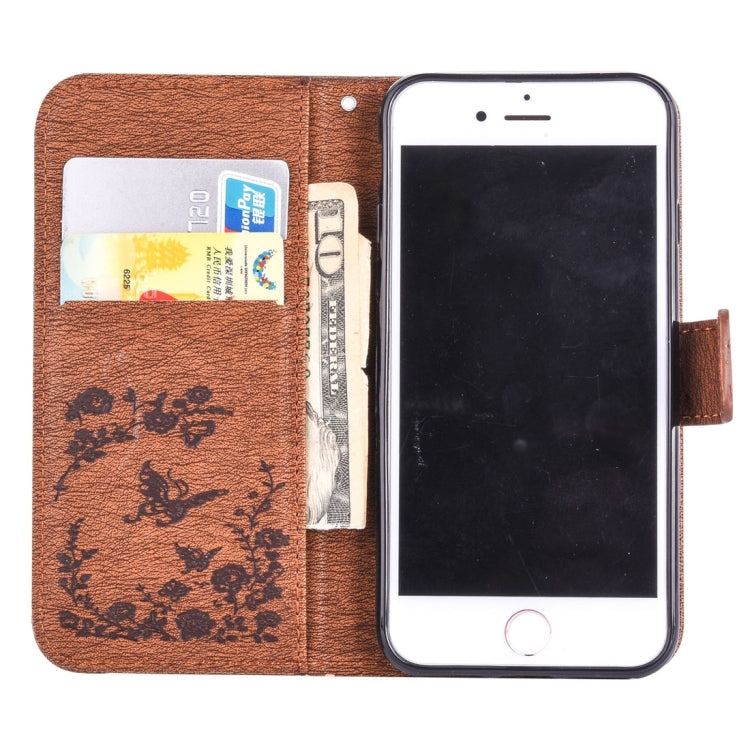 For iPhone 8 Plus & 7 Plus   Diamante Butteryfly Pressed Flowers Pattern Horizontal Flip Leather Case with Holder & Card Slots & Wallet & Lanyard