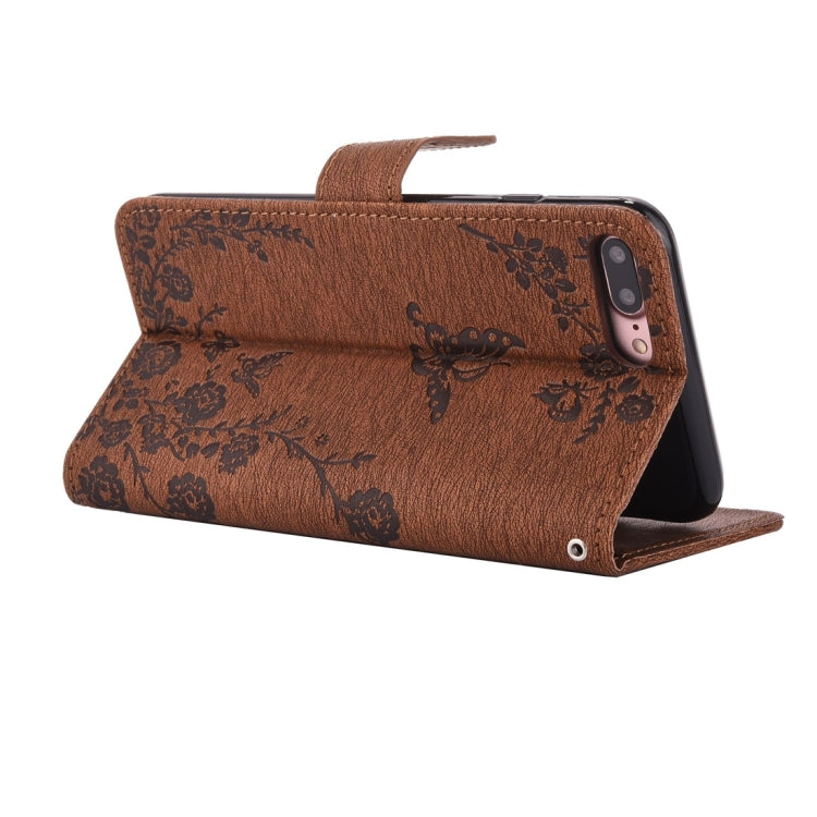 For iPhone 8 Plus & 7 Plus   Diamante Butteryfly Pressed Flowers Pattern Horizontal Flip Leather Case with Holder & Card Slots & Wallet & Lanyard