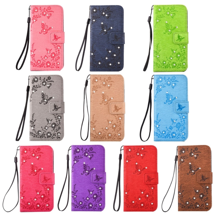 For iPhone 8 Plus & 7 Plus   Diamante Butteryfly Pressed Flowers Pattern Horizontal Flip Leather Case with Holder & Card Slots & Wallet & Lanyard