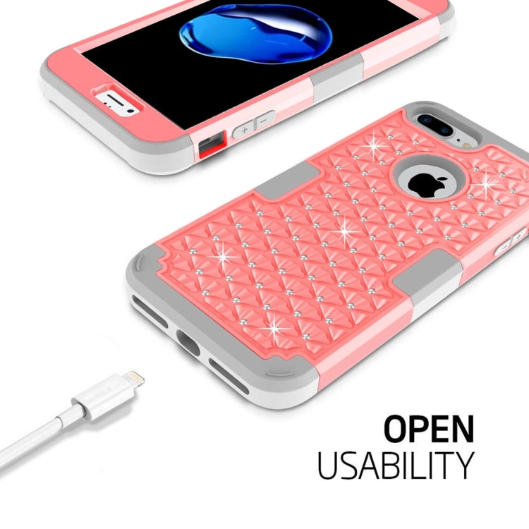 For iPhone 8 Plus & 7 Plus   3 in 1 Diamond Encrusted PC + Silicone Combination Case