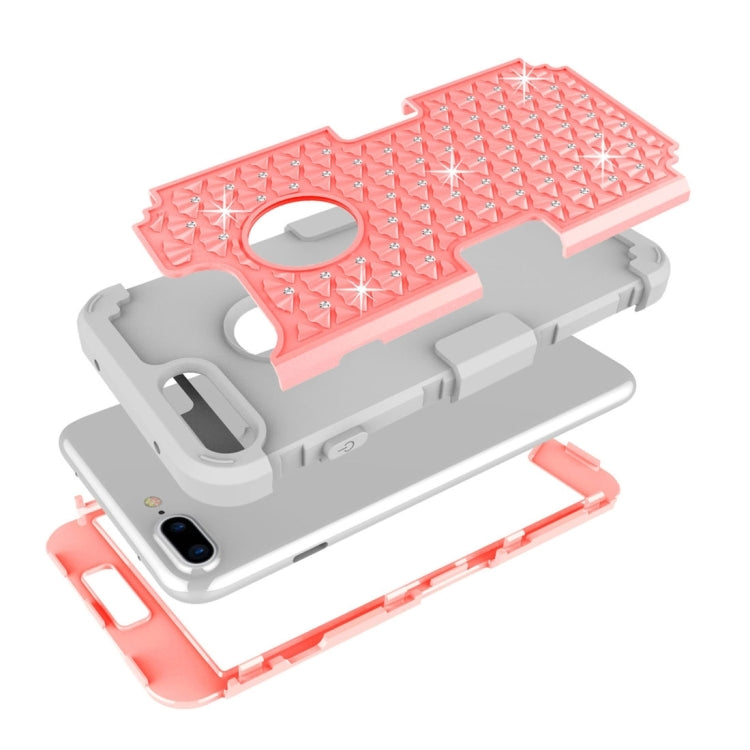 For iPhone 8 Plus & 7 Plus   3 in 1 Diamond Encrusted PC + Silicone Combination Case