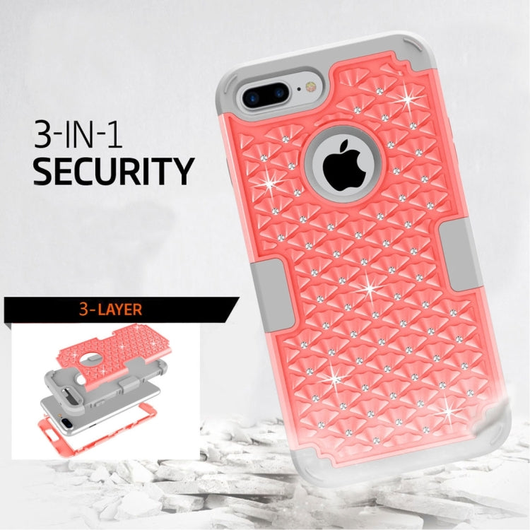 For iPhone 8 Plus & 7 Plus   3 in 1 Diamond Encrusted PC + Silicone Combination Case