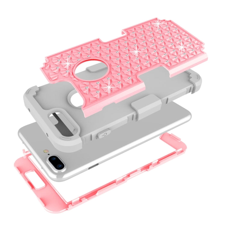 For iPhone 8 Plus & 7 Plus   3 in 1 Diamond Encrusted PC + Silicone Combination Case