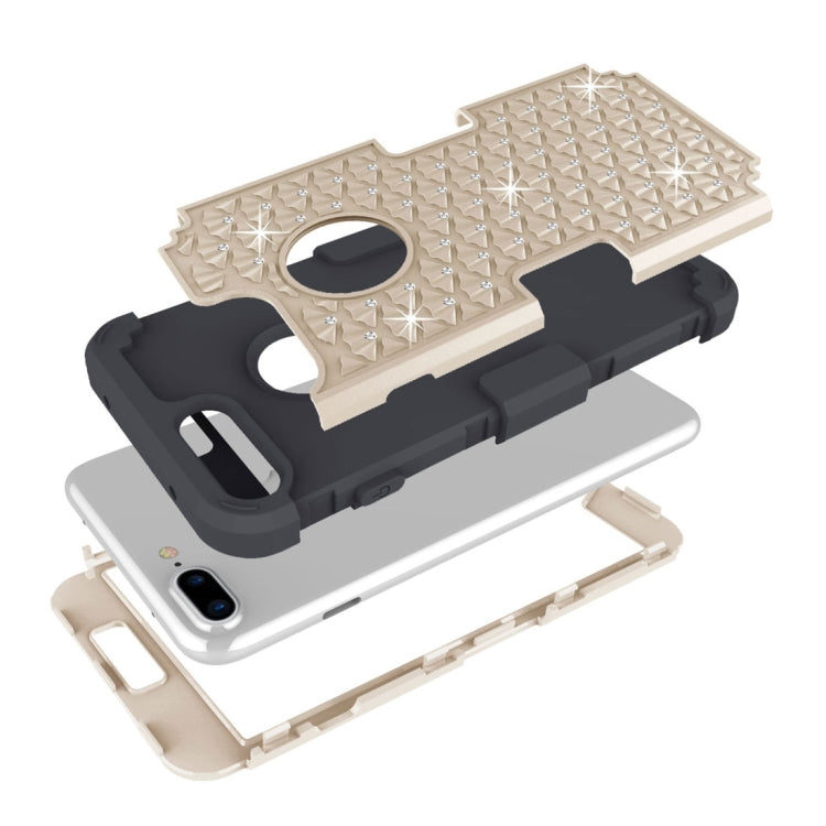 For iPhone 8 Plus & 7 Plus   3 in 1 Diamond Encrusted PC + Silicone Combination Case