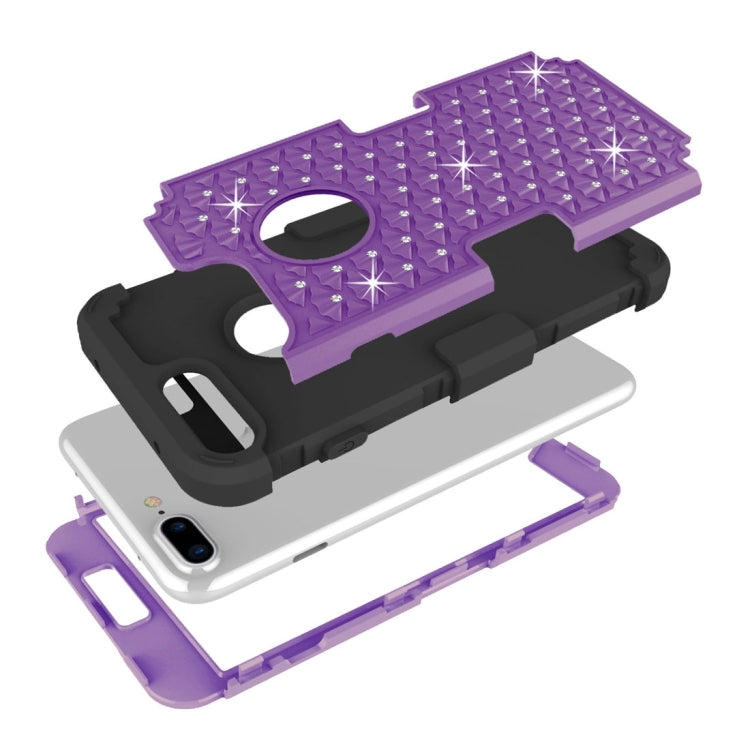 For iPhone 8 Plus & 7 Plus   3 in 1 Diamond Encrusted PC + Silicone Combination Case