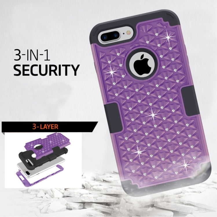 For iPhone 8 Plus & 7 Plus   3 in 1 Diamond Encrusted PC + Silicone Combination Case