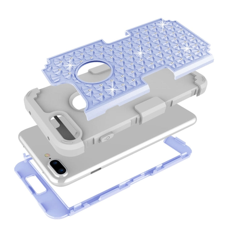 For iPhone 8 Plus & 7 Plus   3 in 1 Diamond Encrusted PC + Silicone Combination Case