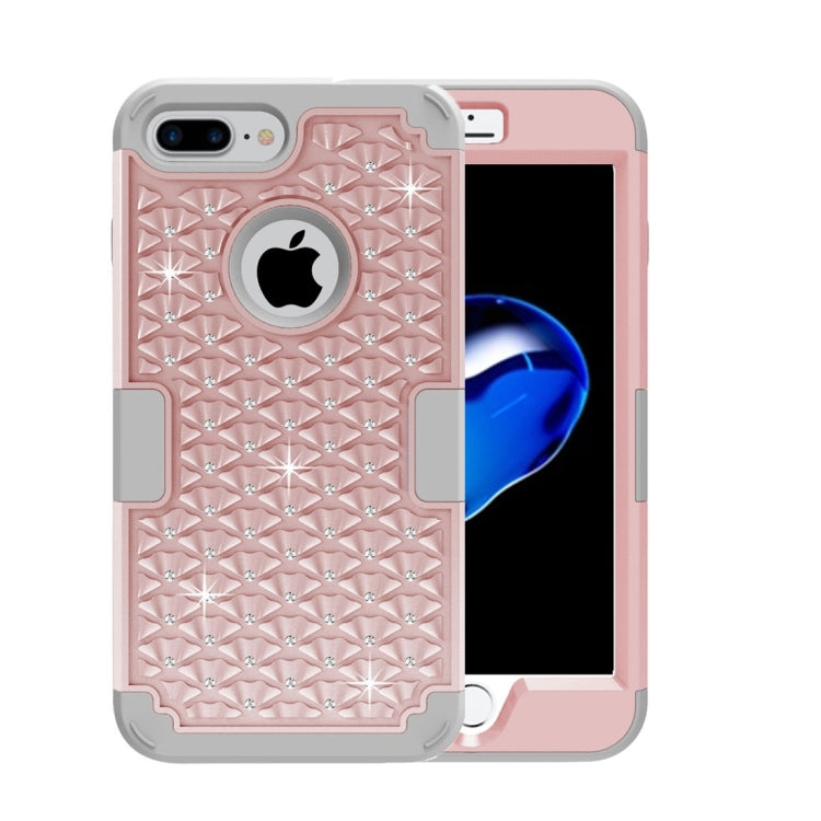 For iPhone 8 Plus & 7 Plus   3 in 1 Diamond Encrusted PC + Silicone Combination Case