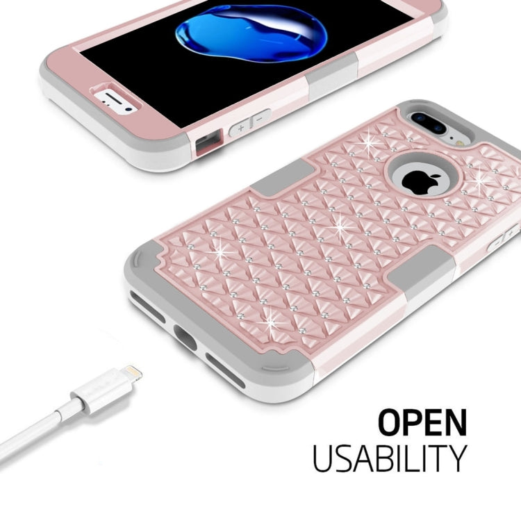 For iPhone 8 Plus & 7 Plus   3 in 1 Diamond Encrusted PC + Silicone Combination Case