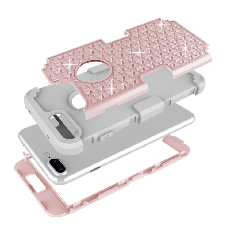 For iPhone 8 Plus & 7 Plus   3 in 1 Diamond Encrusted PC + Silicone Combination Case
