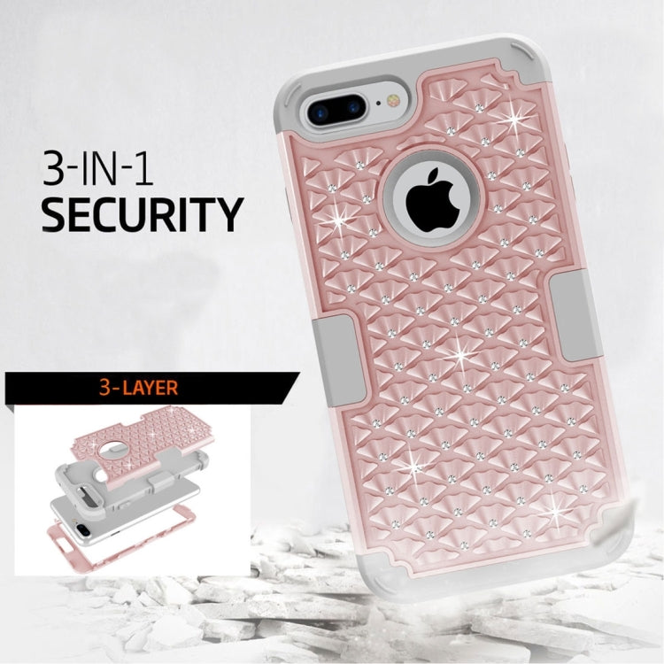 For iPhone 8 Plus & 7 Plus   3 in 1 Diamond Encrusted PC + Silicone Combination Case