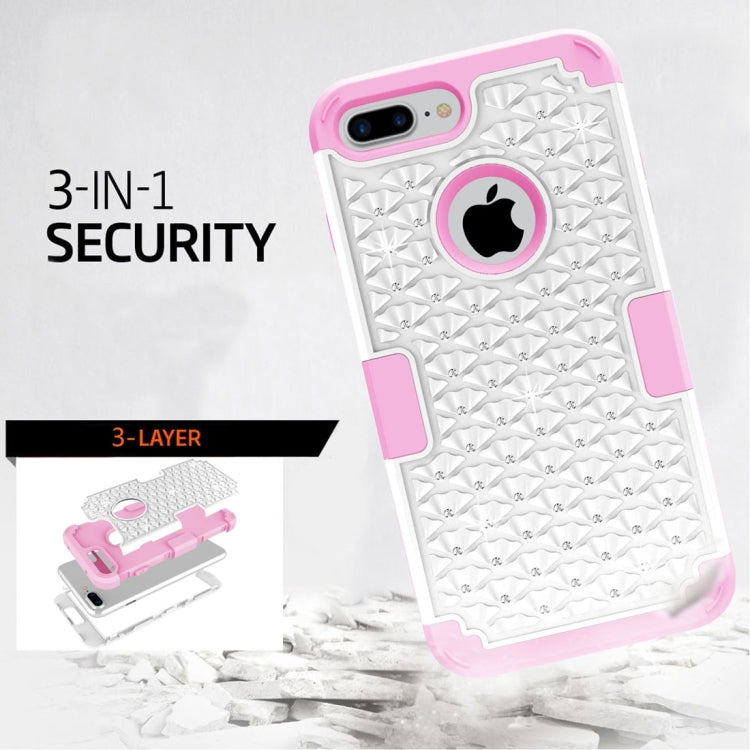 For iPhone 8 Plus & 7 Plus   3 in 1 Diamond Encrusted PC + Silicone Combination Case