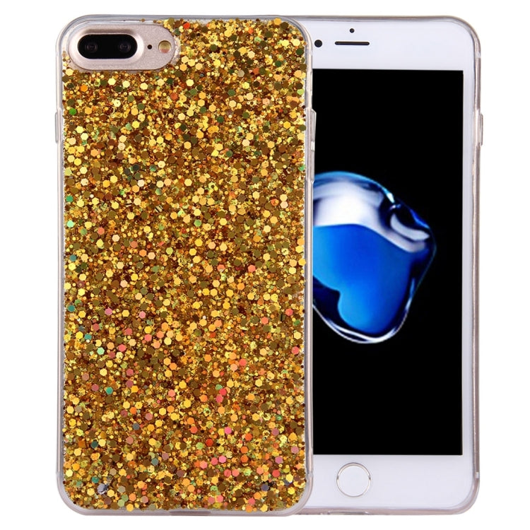 For iPhone 8 Plus & 7 Plus   Twinkling Paillette Plating Soft TPU Protective Case with 43cm Sling(Gold)