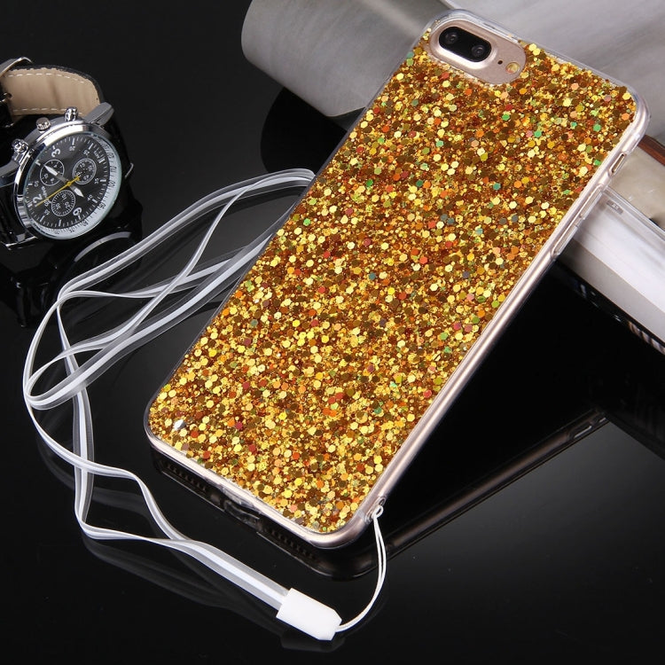 For iPhone 8 Plus & 7 Plus   Twinkling Paillette Plating Soft TPU Protective Case with 43cm Sling(Gold)