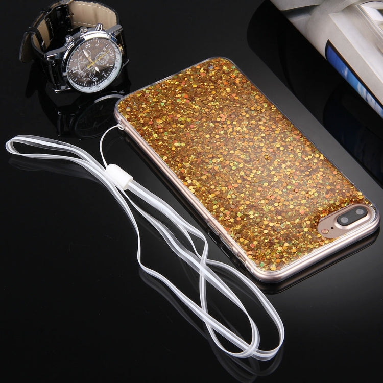 For iPhone 8 Plus & 7 Plus   Twinkling Paillette Plating Soft TPU Protective Case with 43cm Sling(Gold)