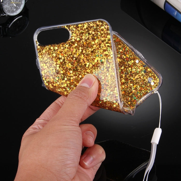 For iPhone 8 Plus & 7 Plus   Twinkling Paillette Plating Soft TPU Protective Case with 43cm Sling(Gold)