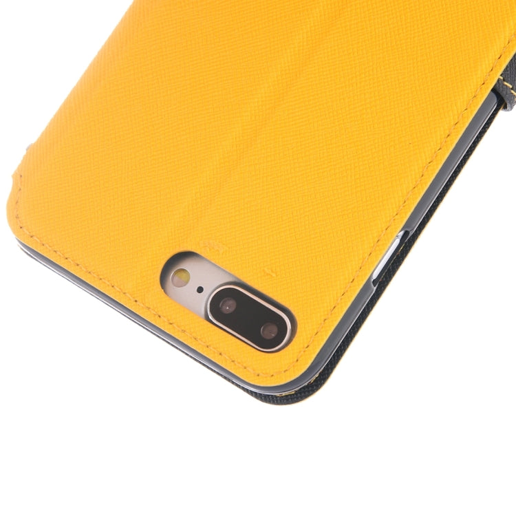 For iPhone 8 Plus & 7 Plus   Cross Texture Horizontal Flip Leather Case with Call Display ID & Holder & Card Slot