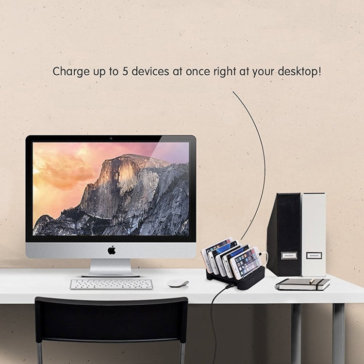 Portable 5V 30W 5-USB Port Smart Quick Charger with Charging Cable