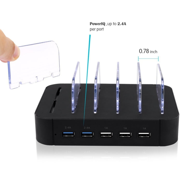 Portable 5V 30W 5-USB Port Smart Quick Charger with Charging Cable