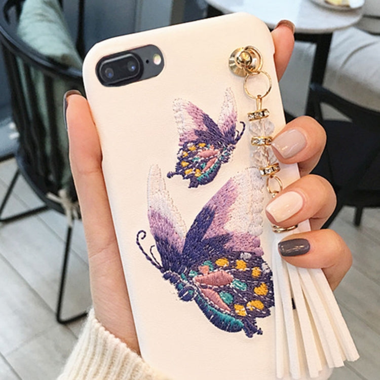 For iPhone 8 Plus & 7 Plus   Embroidery Style Protective Back Cover Case with Tassels Pendant