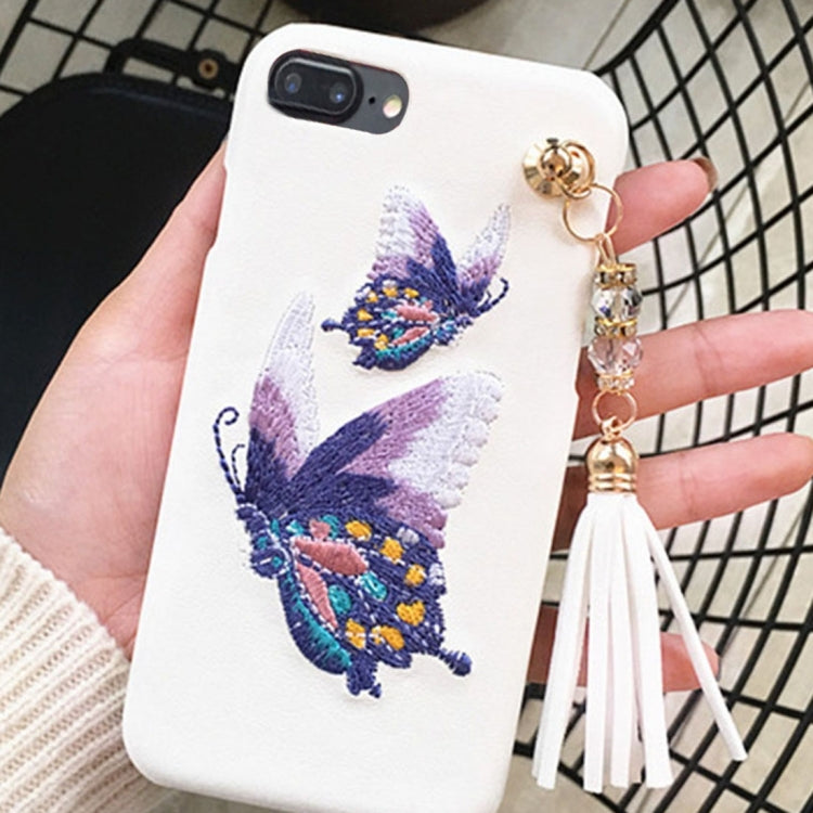For iPhone 8 Plus & 7 Plus   Embroidery Style Protective Back Cover Case with Tassels Pendant