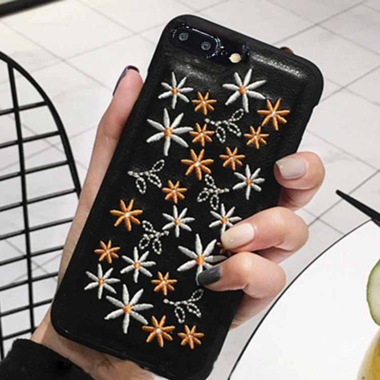 For iPhone 8 Plus & 7 Plus   Embroidery Stars and Flowers Pattern Protective Back Cover Case(Black)