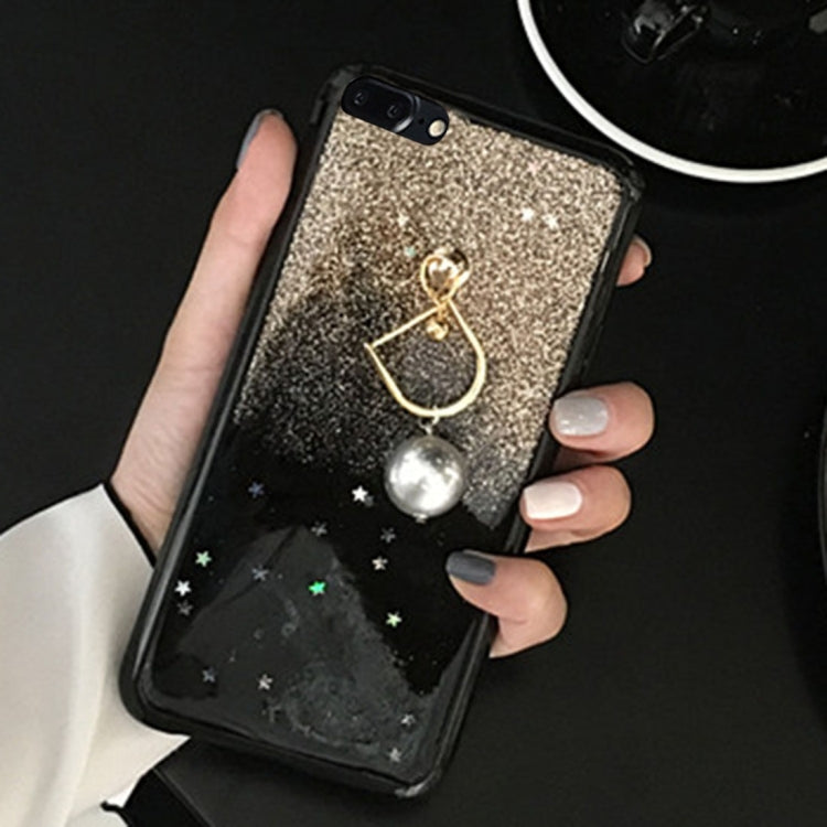 For iPhone 8 Plus & 7 Plus   Gold Glitter Powder Full Coverage Protective Back Cover Soft Case with Pearl Pendant