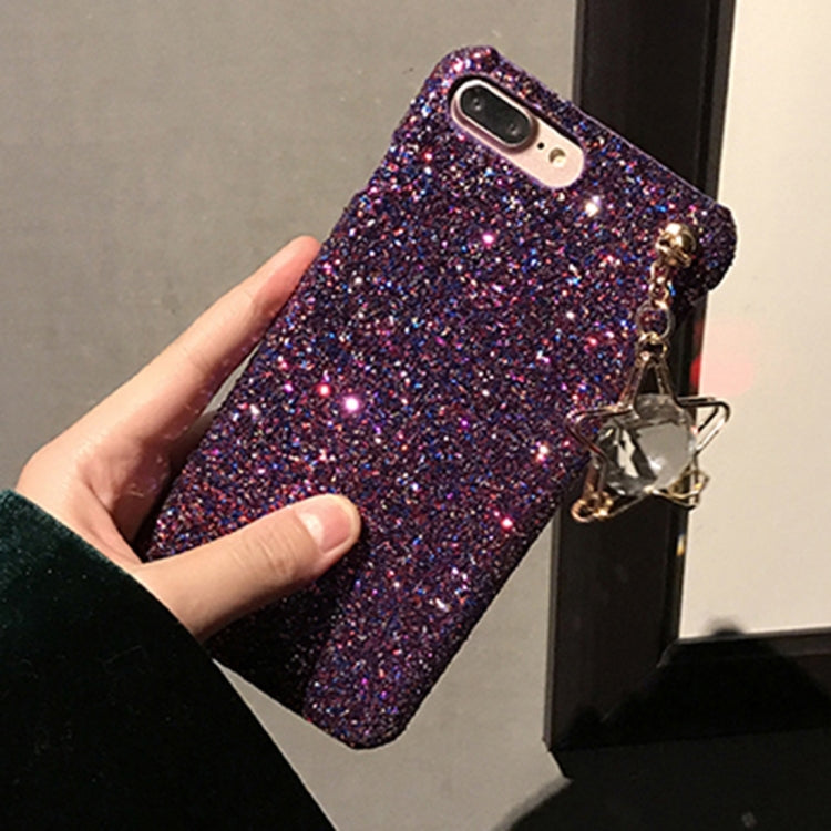 For iPhone 8 Plus & 7 Plus   Glitter Powder Protective Back Cover Hard Case with Star Diamond Pendant (Purple)