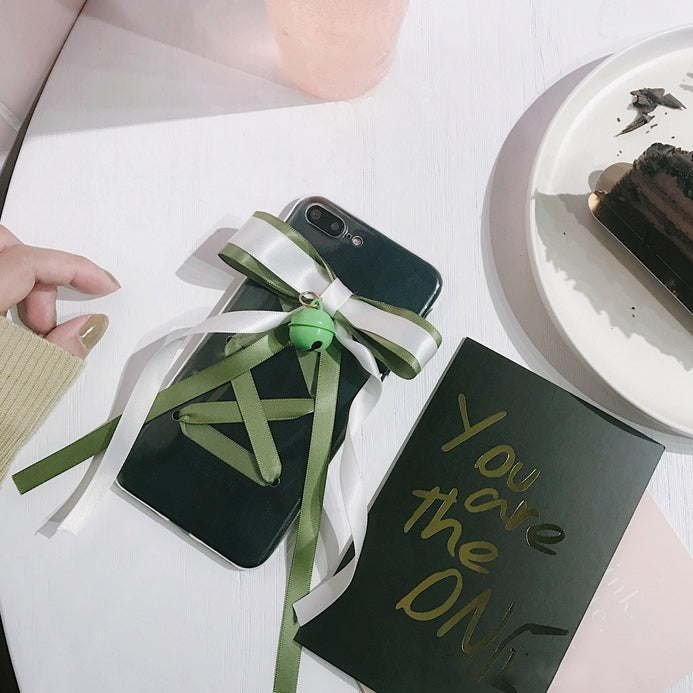 For iPhone 8 Plus & 7 Plus   Cute Bell and Bowknot Ribbon Transparent Protective Back Cover Case (Green)
