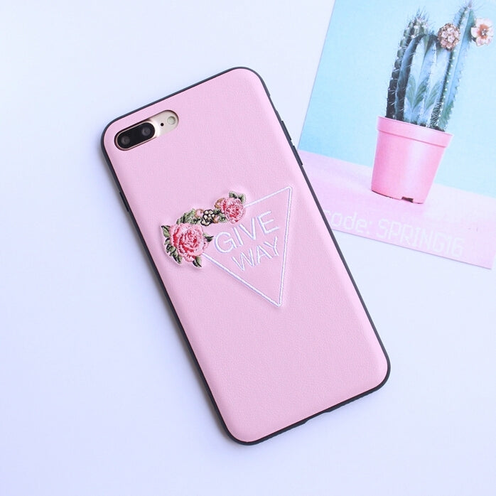For iPhone 8 Plus & 7 Plus   Embroidery Flower Pattern PU + TPU + PC Material Protective Back Cover Case