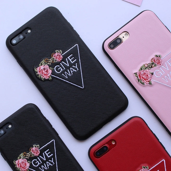For iPhone 8 Plus & 7 Plus   Embroidery Flower Pattern PU + TPU + PC Material Protective Back Cover Case