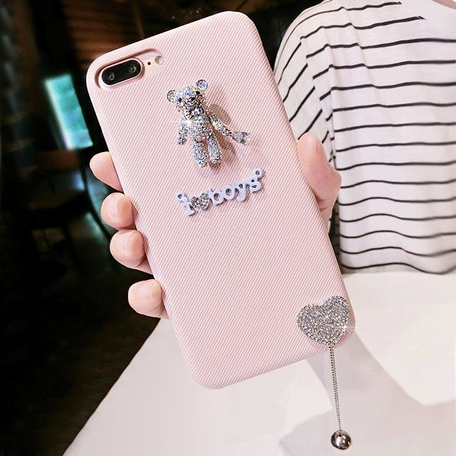 For iPhone 8 Plus & 7 Plus   Diamond Bear Love Pendant Protective Case Back Cover