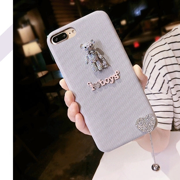 For iPhone 8 Plus & 7 Plus   Diamond Bear Love Pendant Protective Case Back Cover