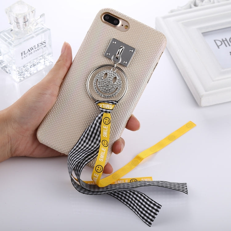 For iPhone 8 Plus & 7 Plus   Diamond Smiling Face Pattern Ribbon Ring Pendant Protective Back Cover Case