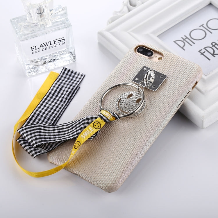 For iPhone 8 Plus & 7 Plus   Diamond Smiling Face Pattern Ribbon Ring Pendant Protective Back Cover Case