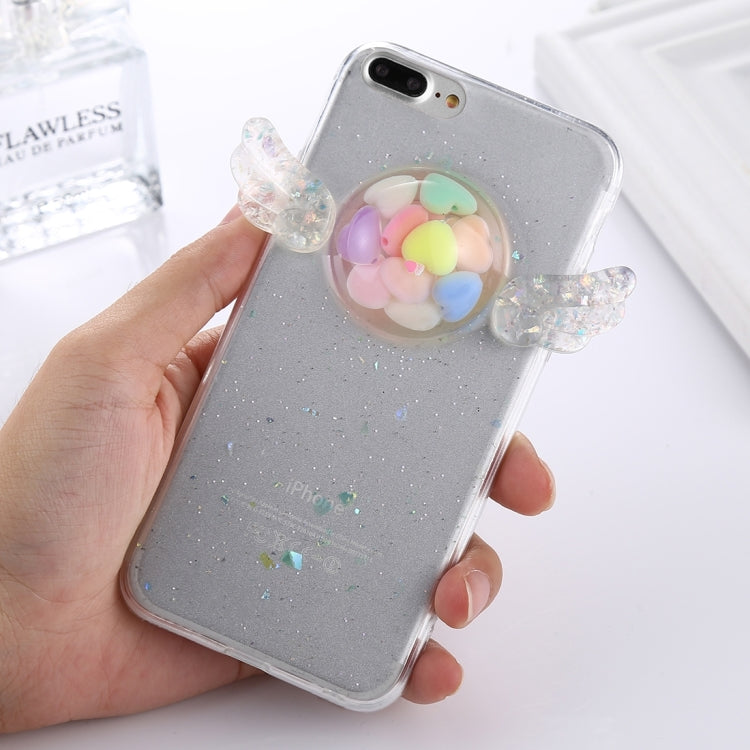 For iPhone 8 Plus & 7 Plus   Angel Wing Macaroon Stars Glitter Transparent TPU Protective Back Cover Case (Transparent)