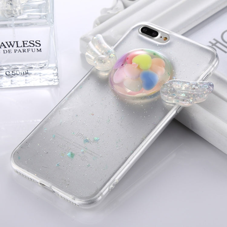 For iPhone 8 Plus & 7 Plus   Angel Wing Macaroon Stars Glitter Transparent TPU Protective Back Cover Case (Transparent)