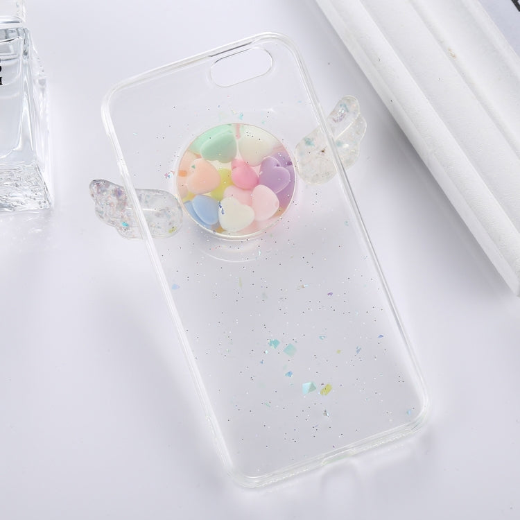 For iPhone 8 Plus & 7 Plus   Angel Wing Macaroon Stars Glitter Transparent TPU Protective Back Cover Case (Transparent)
