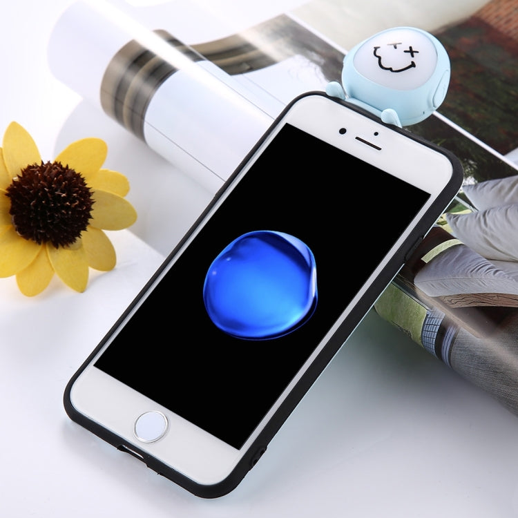 For iPhone 8 Plus & 7 Plus   Cute 3D Dolls Smiling Face Pattern Self-timer Fill Light IMD Protective Back Cover Case with 27cm USB Cable (Blue)