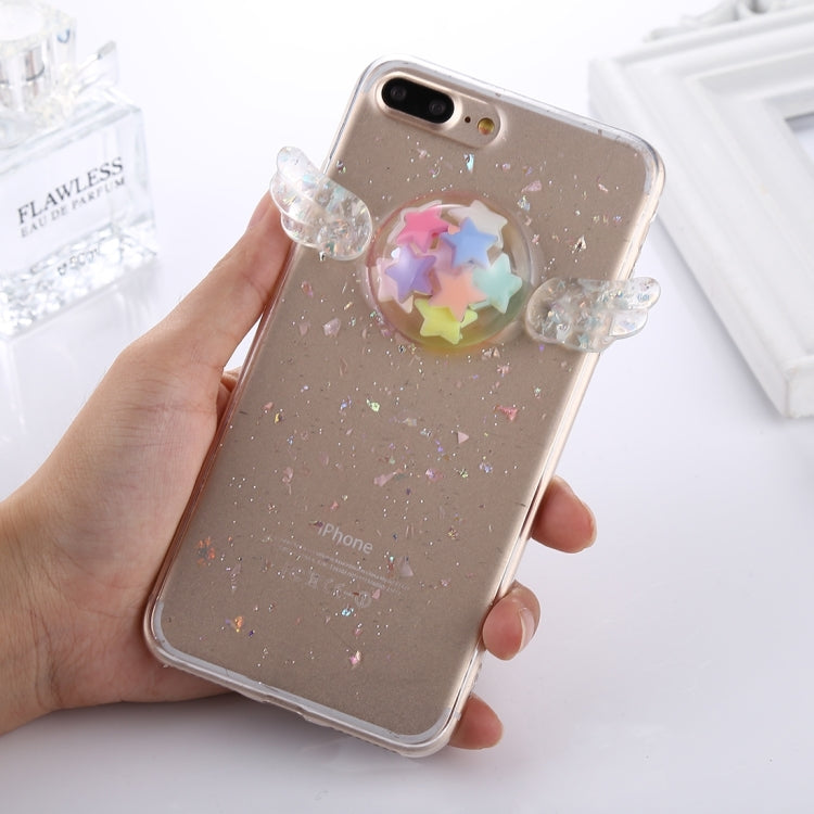 For iPhone 8 Plus & 7 Plus   Angel Wing Macaroon Stars Glitter Transparent TPU Protective Back Cover Case(Transparent)