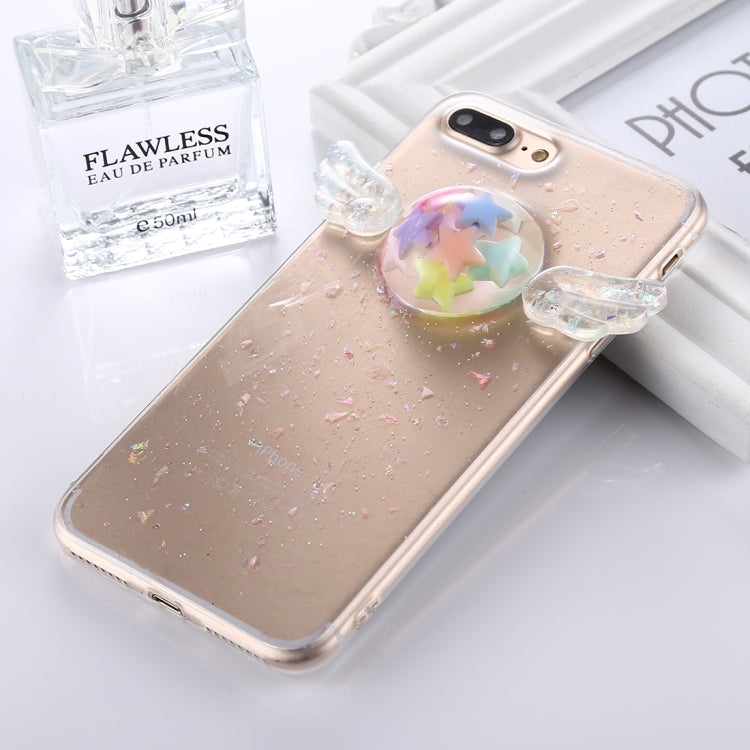 For iPhone 8 Plus & 7 Plus   Angel Wing Macaroon Stars Glitter Transparent TPU Protective Back Cover Case(Transparent)