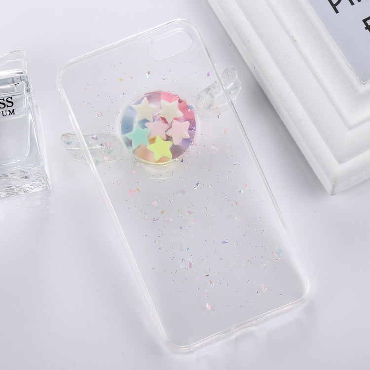 For iPhone 8 Plus & 7 Plus   Angel Wing Macaroon Stars Glitter Transparent TPU Protective Back Cover Case(Transparent)