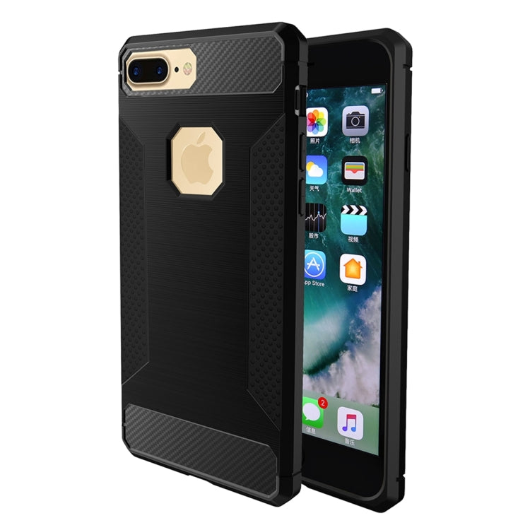 For iPhone 8 Plus & 7 Plus   Brushed Carbon Fiber Texture Shockproof TPU Protective Cover Case