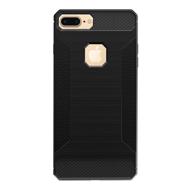For iPhone 8 Plus & 7 Plus   Brushed Carbon Fiber Texture Shockproof TPU Protective Cover Case